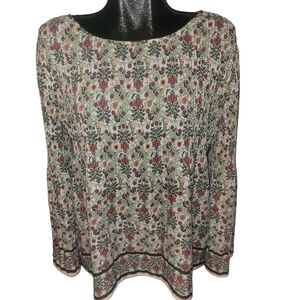 Max Studio Floral Print Long Bell Sleeve Blouse Size M